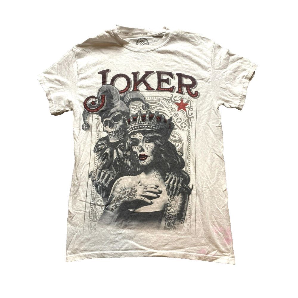 DOM‎ Shirt Adult Small White Joker Jester Sugar Skull Queen Gangster Grunge Mens